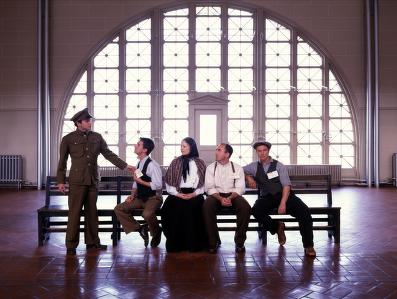 Immigration processing reenactment inside the Ellis Island immigration station, Jersey City, New Jersey
