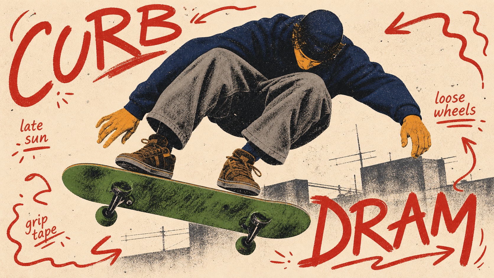 Teenage Skate Scribble Screenprint Poster Style