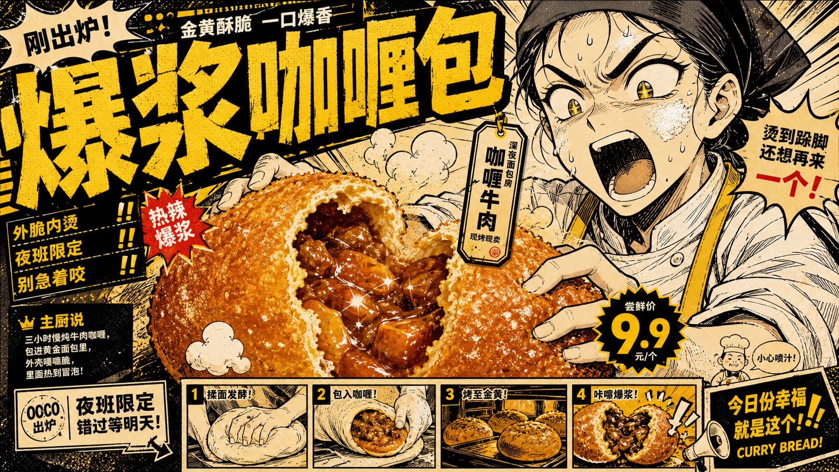 Yellow Black Manga Food Zine Ad Style
