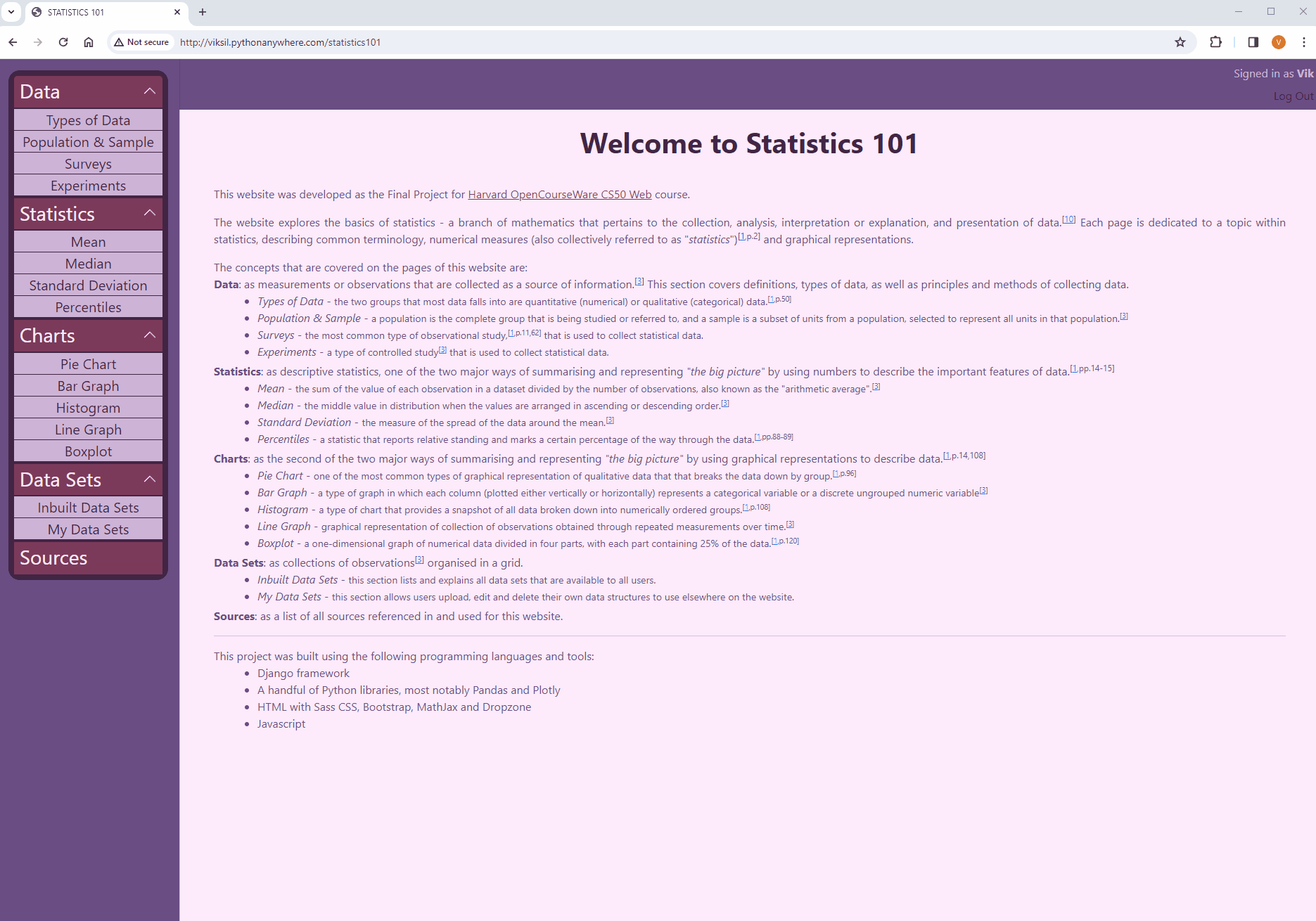 Statistics 101 website demo GIF