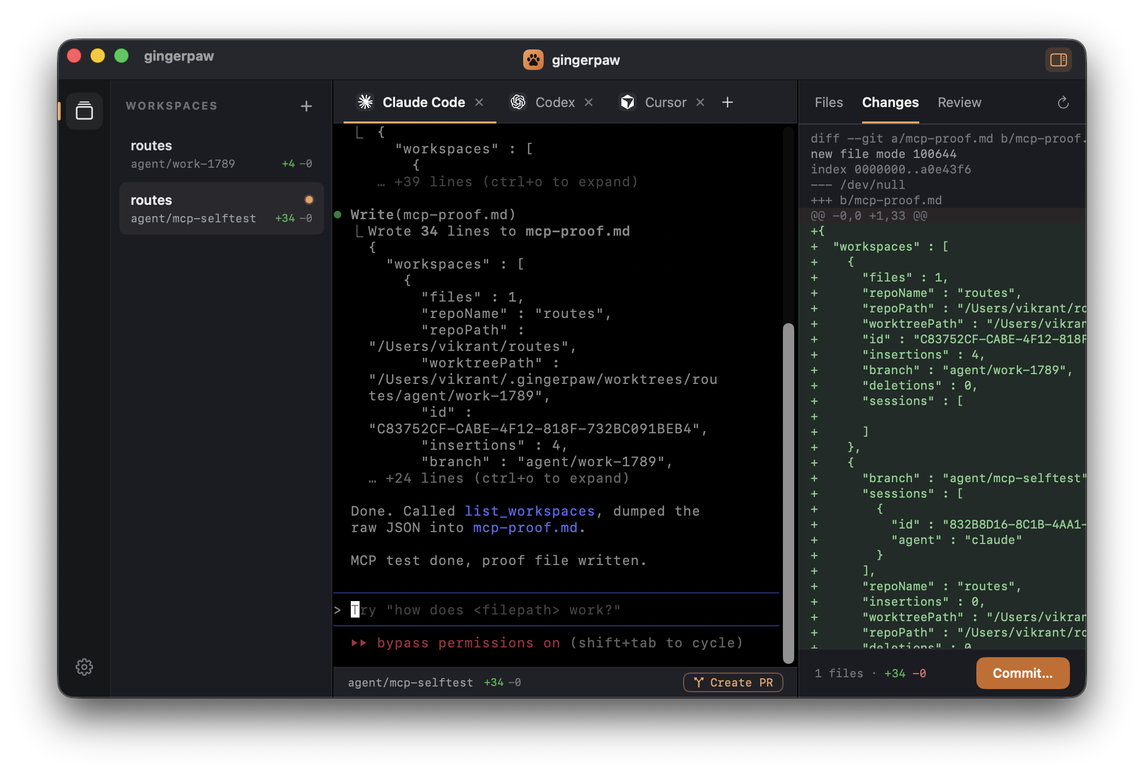 GingerPaw Agent Workspace — coding agents running in parallel across git worktrees