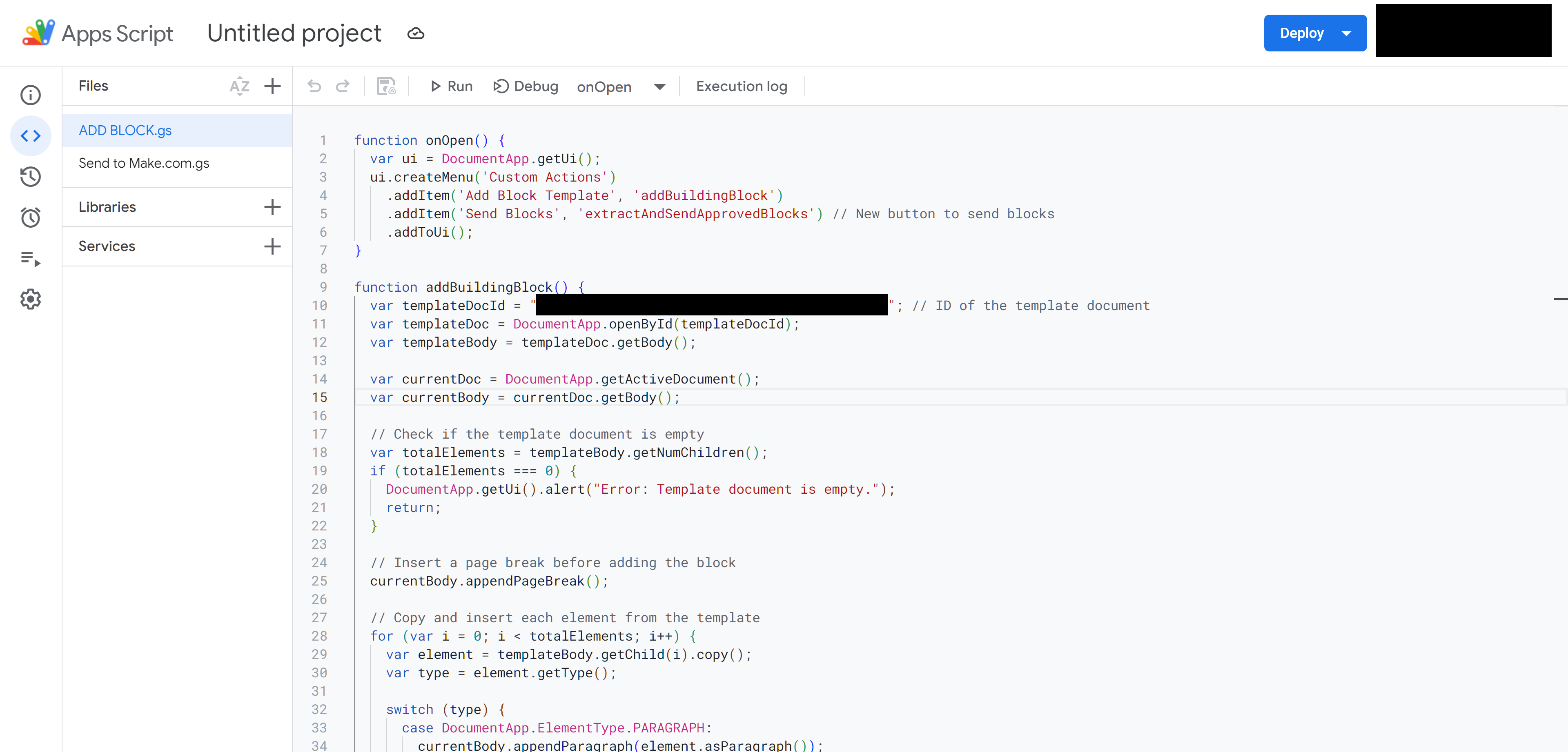 Google Apps Script - Add new block