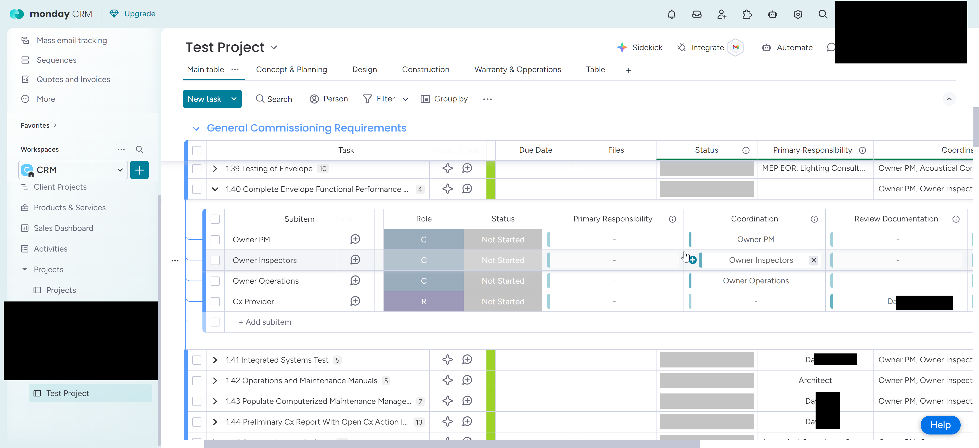 Execution board with assigned owners across tasks