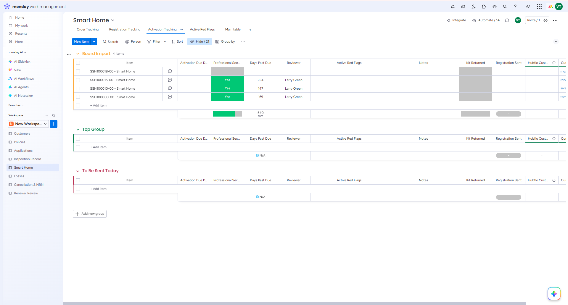 Smart Home board in Monday.com