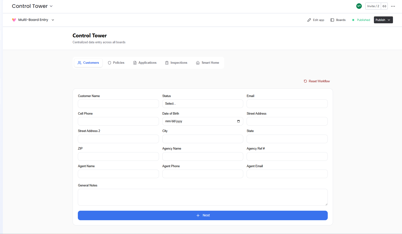Monday Vibe single-entry onboarding app