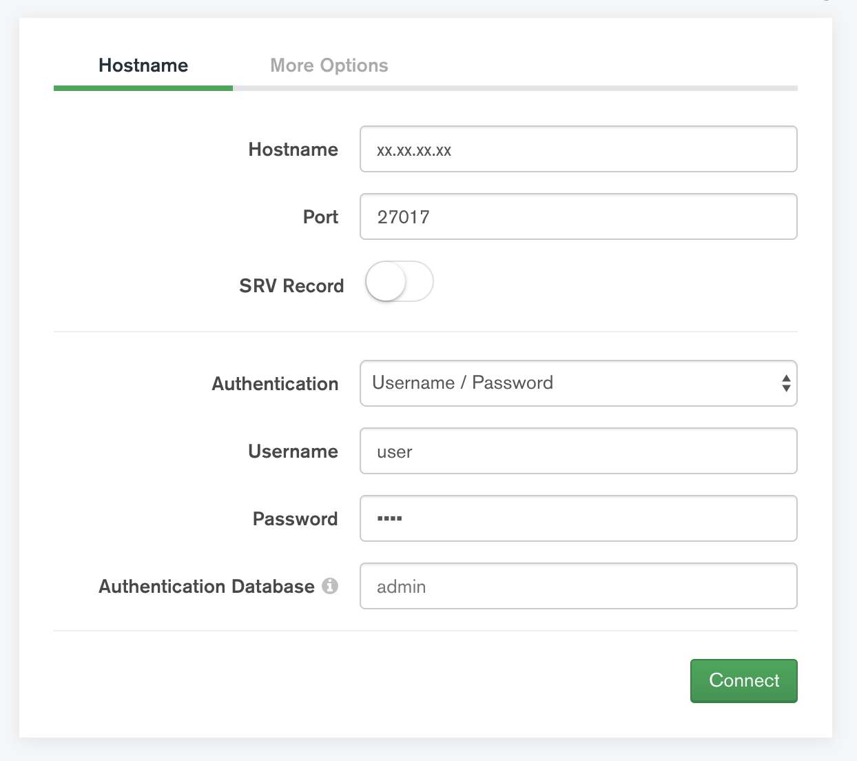 MongoDB Compass Hostname Settings