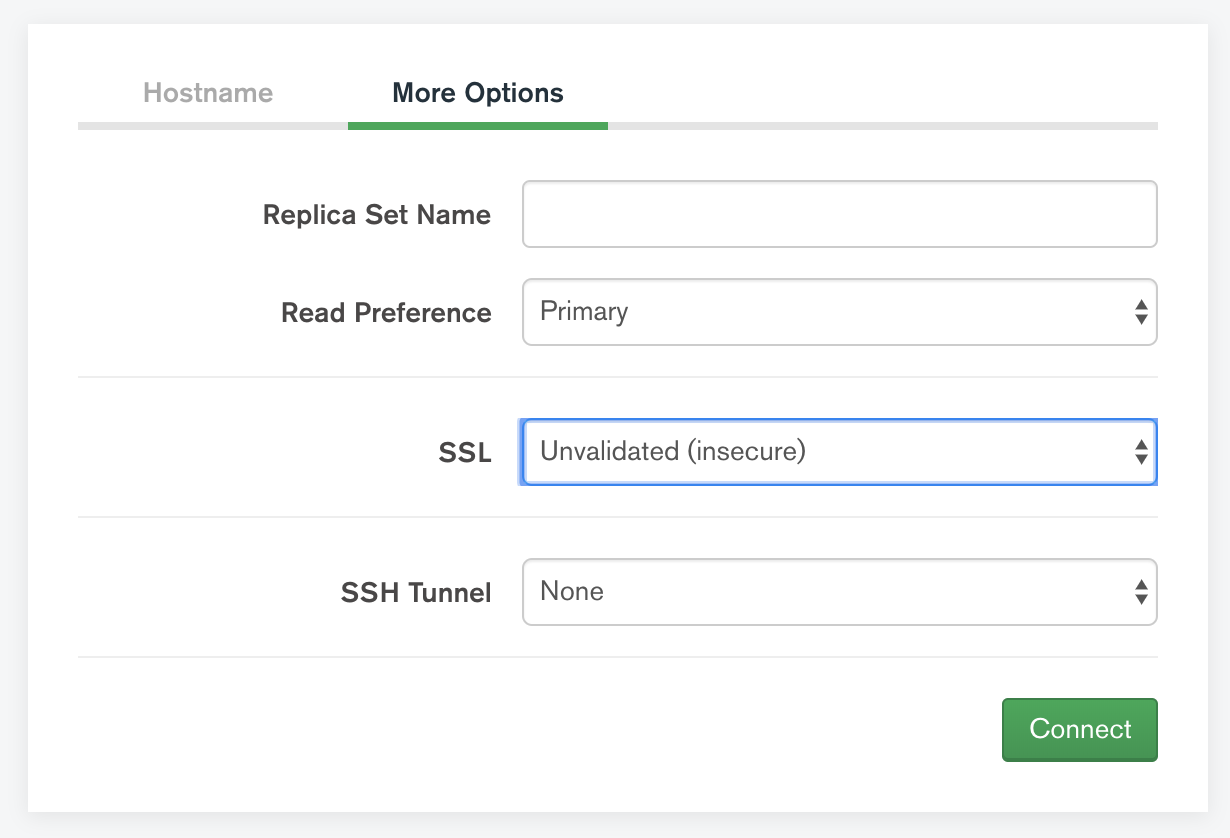 MongoDB Compass More Options Settings