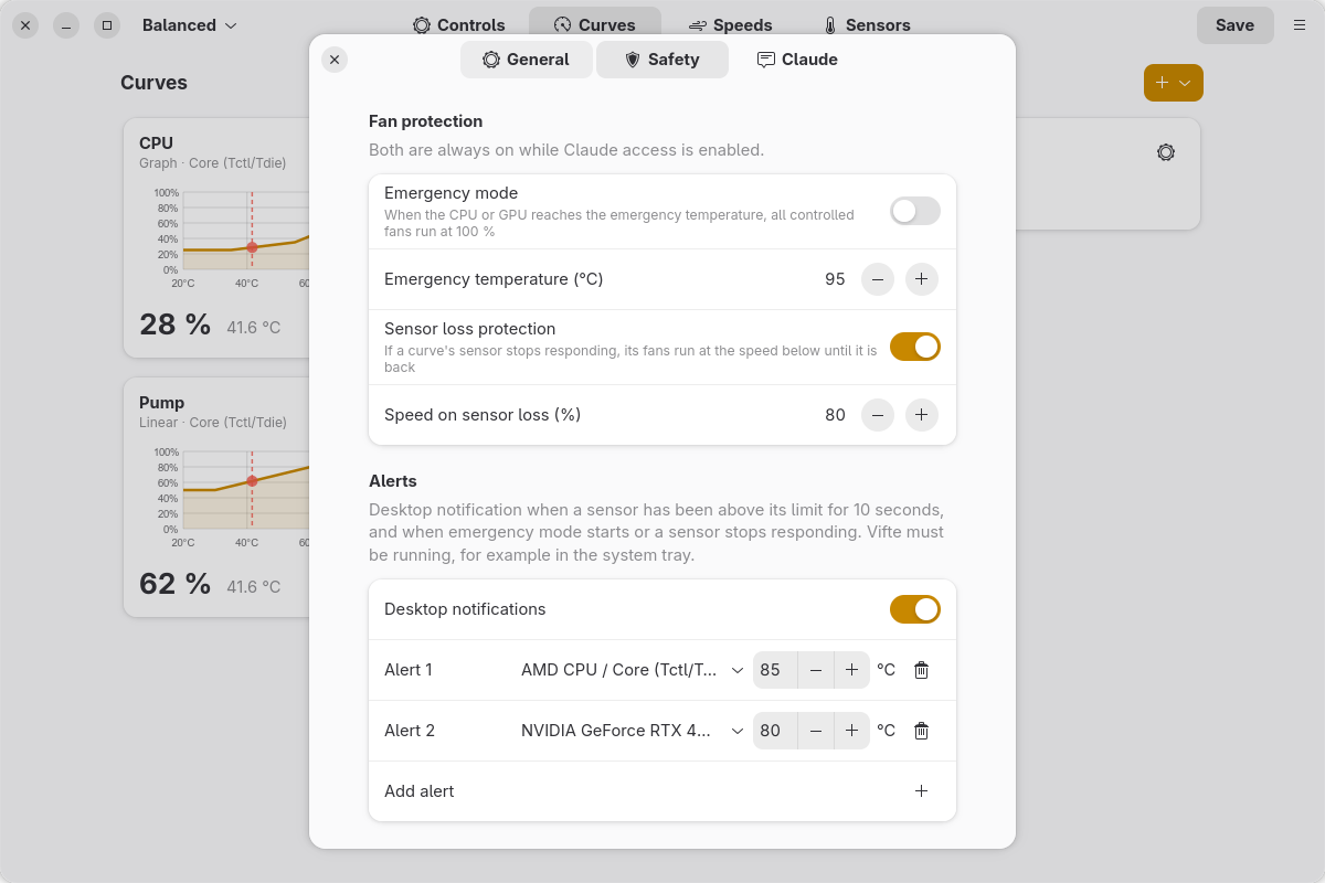 Safety settings and alerts, light theme