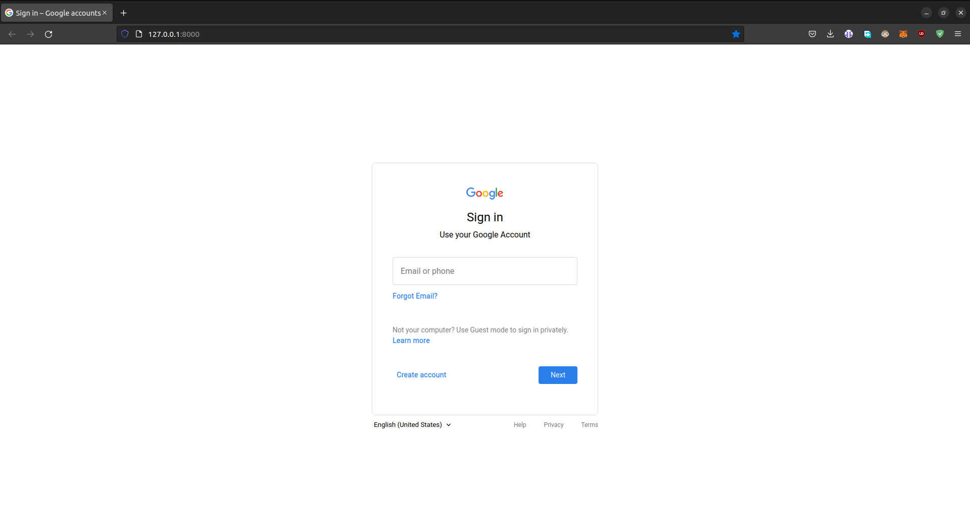 Google Login Page Phisher Home Page Image