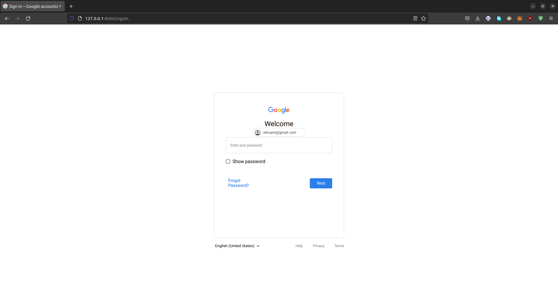Google Login Page Phisher Password Page Image