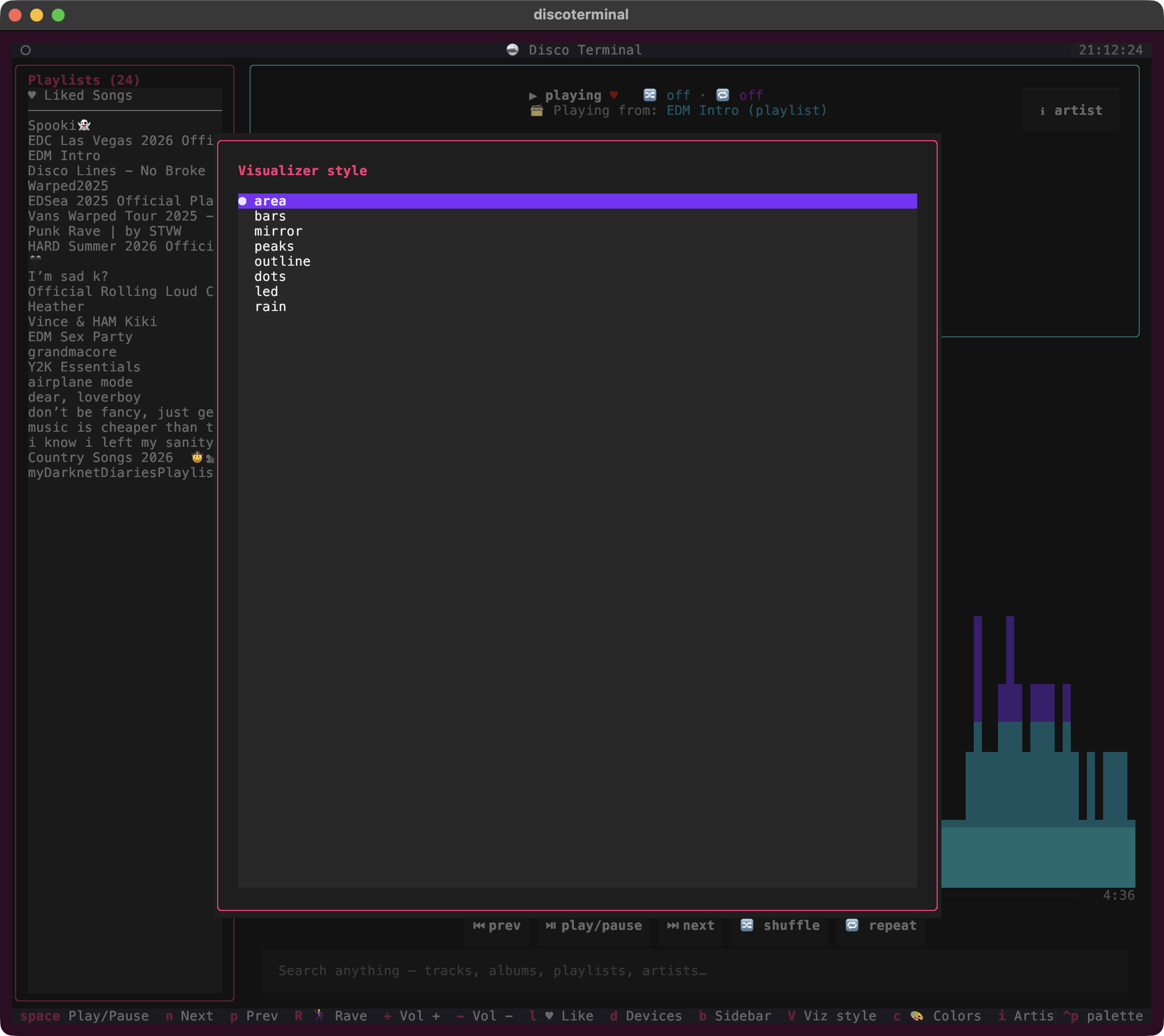 Visualizer style picker