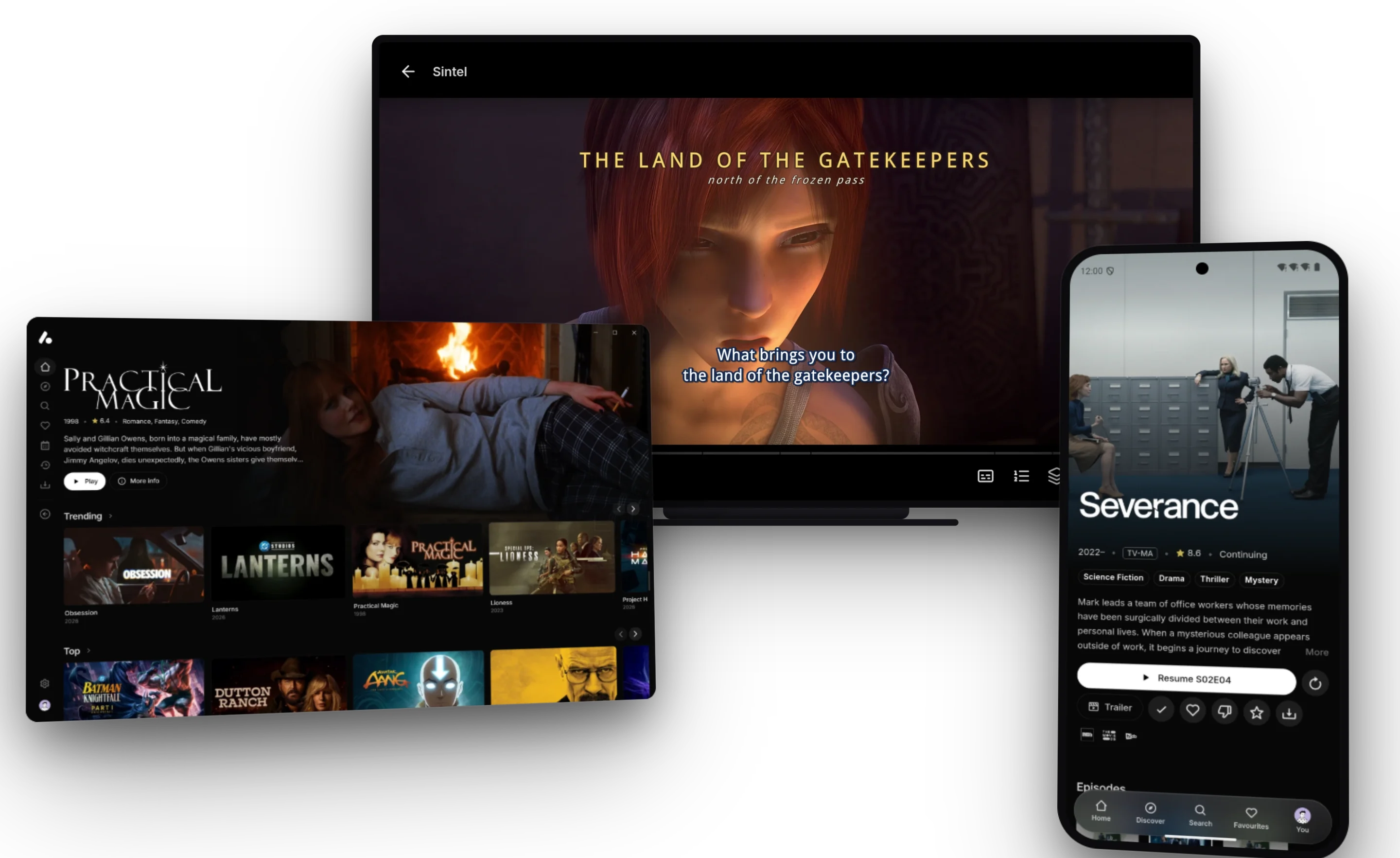 The AIOStreams app on a TV, a computer and a phone