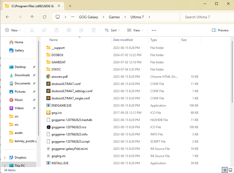 Typical GoG U7 folder