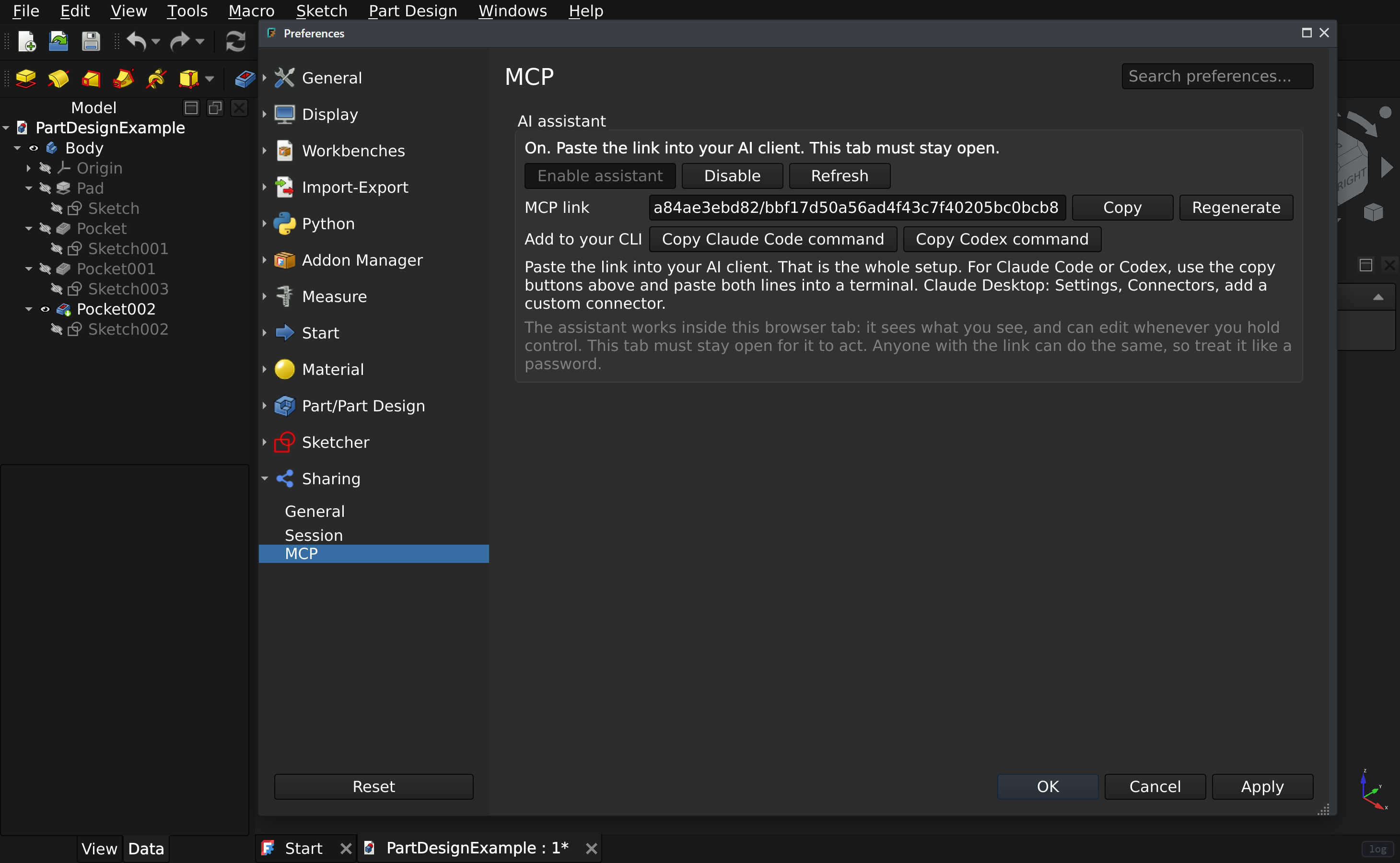 The MCP page, with a minted endpoint and the CLI copy buttons