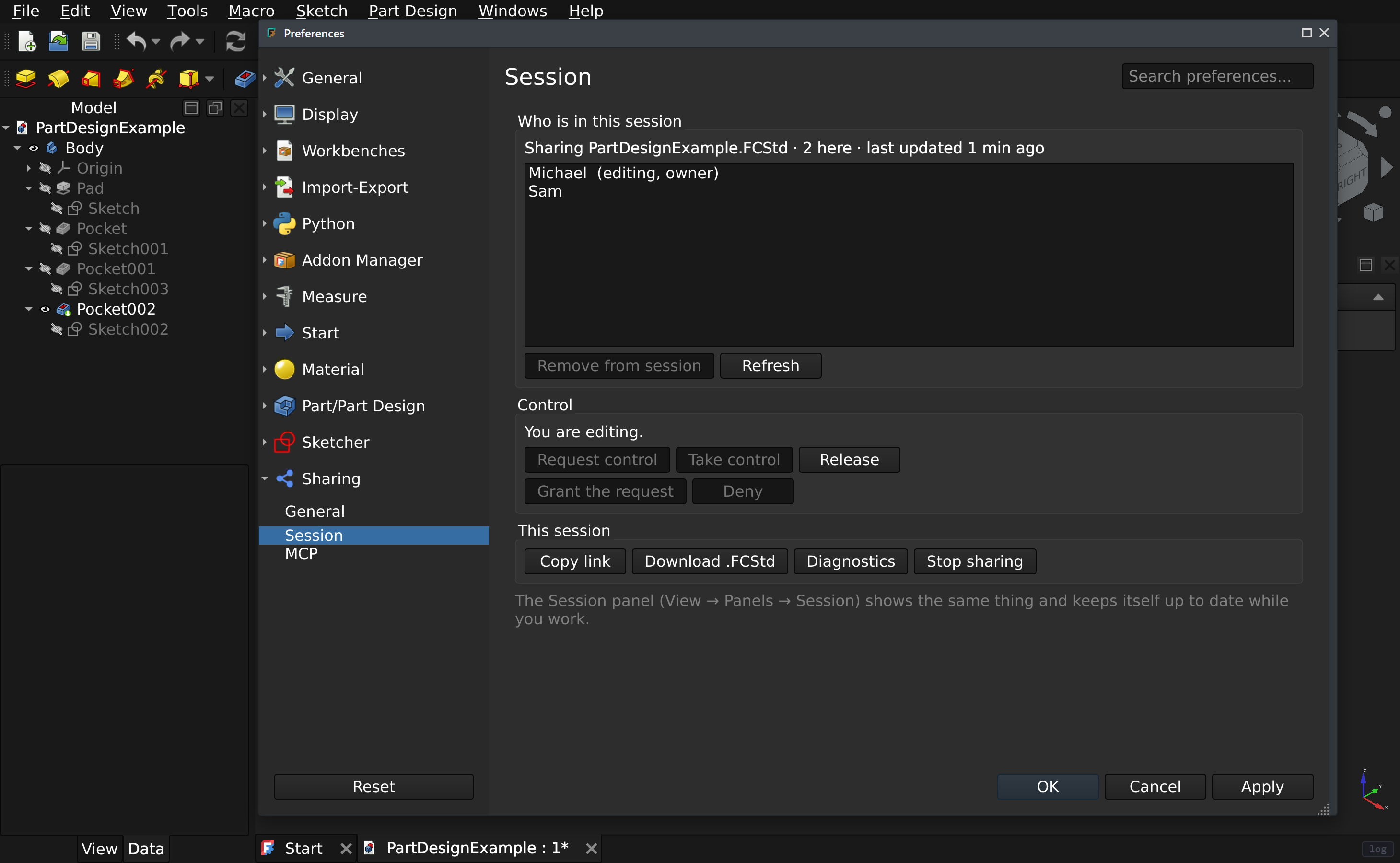 The session page: who is here and who is editing