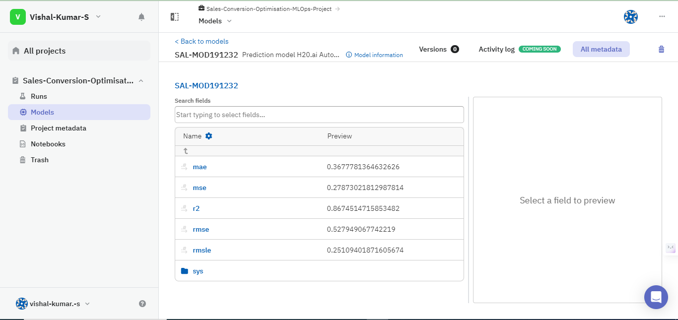 Neptune.ai Dashboard model metrics