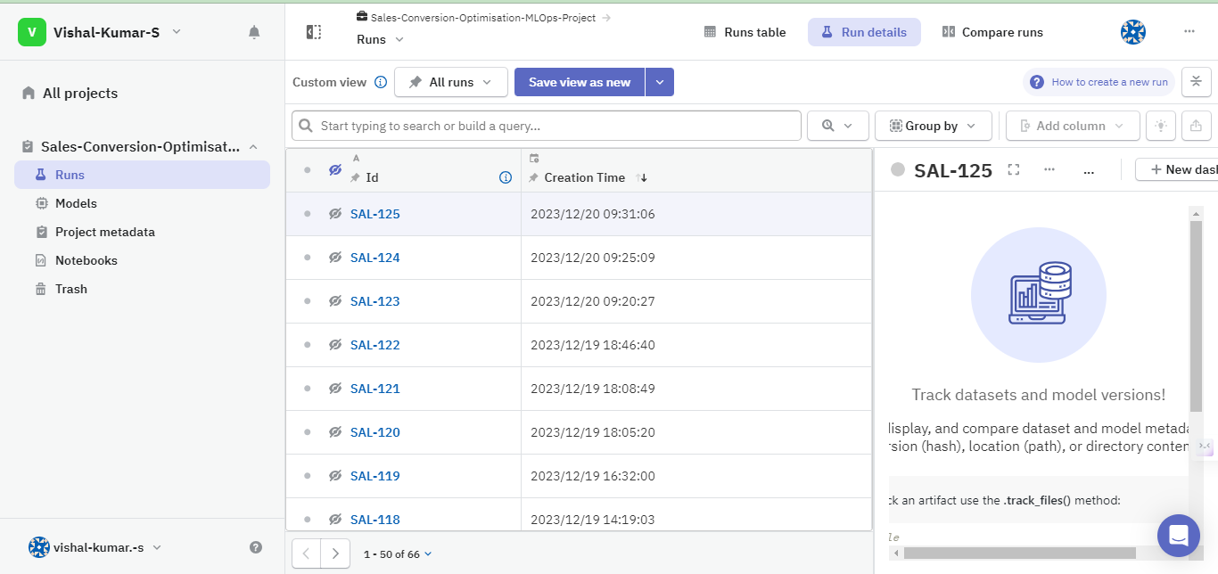 Neptune.ai Dashboard runs