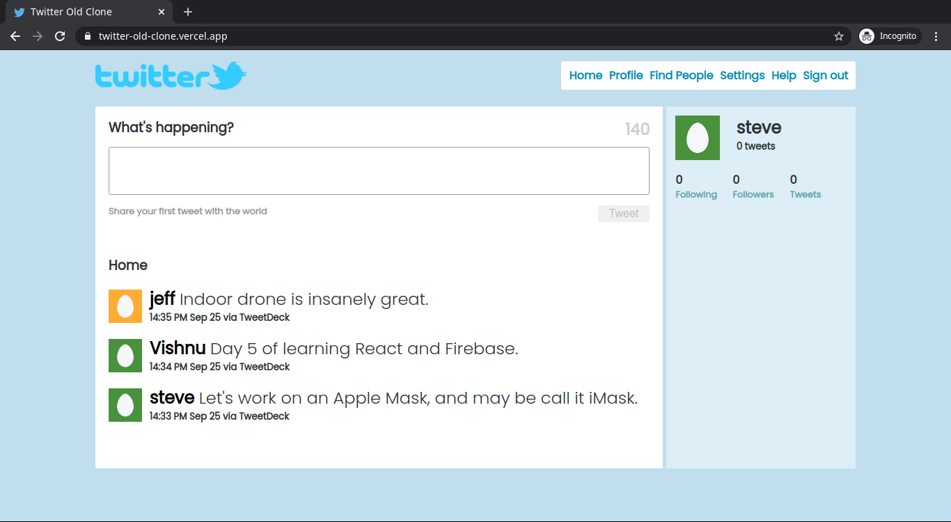 'twitter old clone home page screenshot'