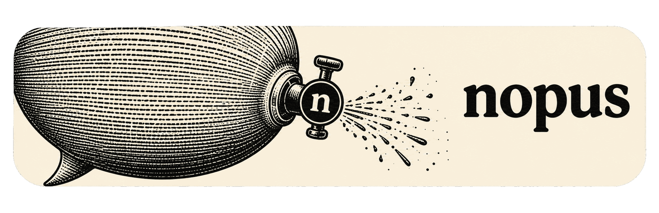 nopus banner showing a speech bubble compressed into one clear word