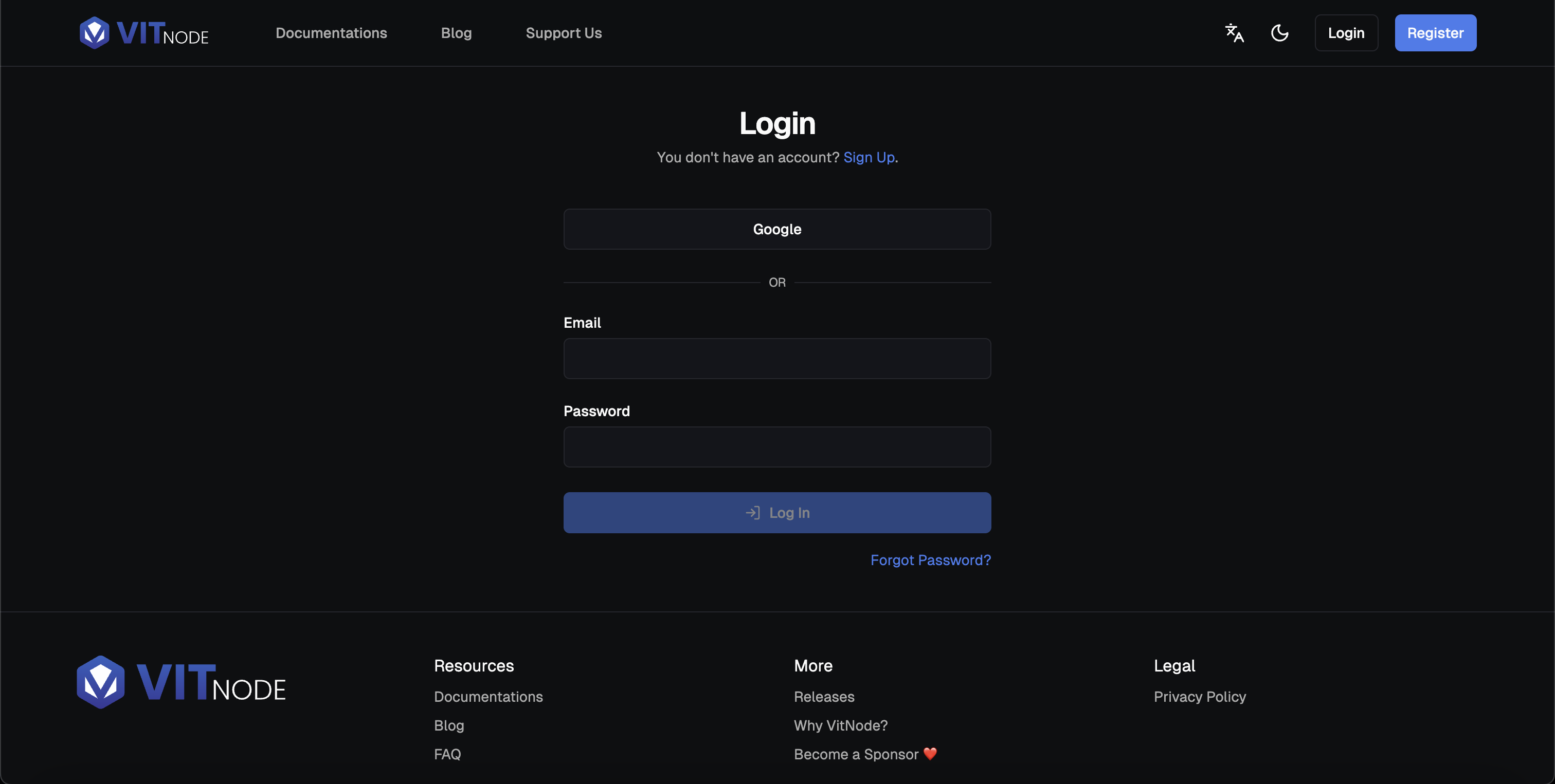 Login page