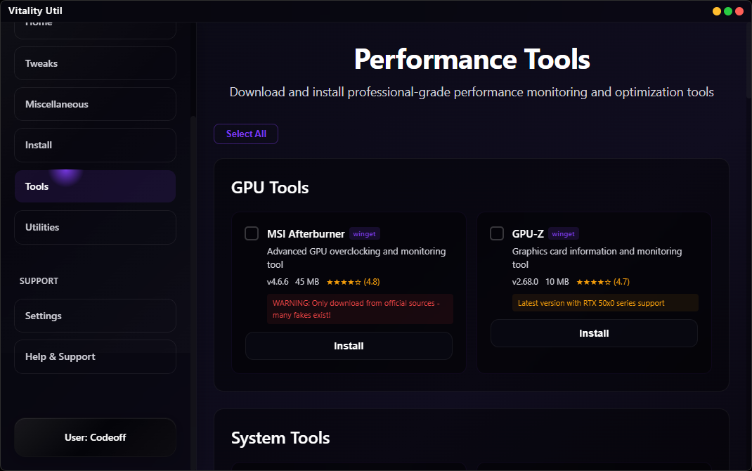 Access Tools and Utilities Screen