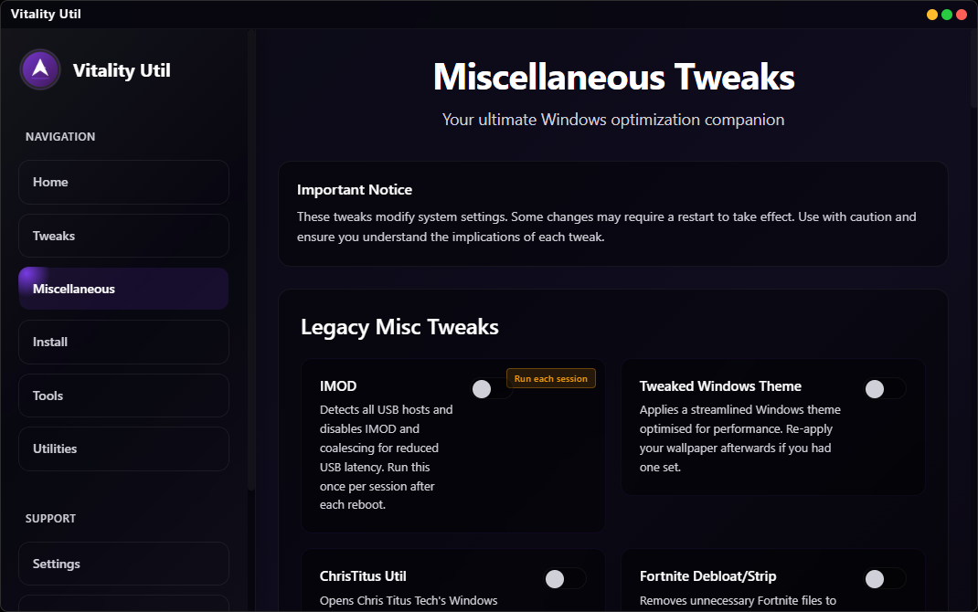Advanced Tweaks, Privacy and Debloat Screen