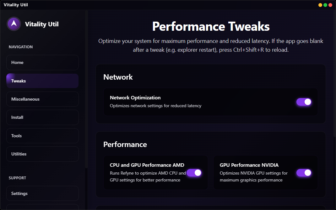 Apply Performance Tweaks Screen