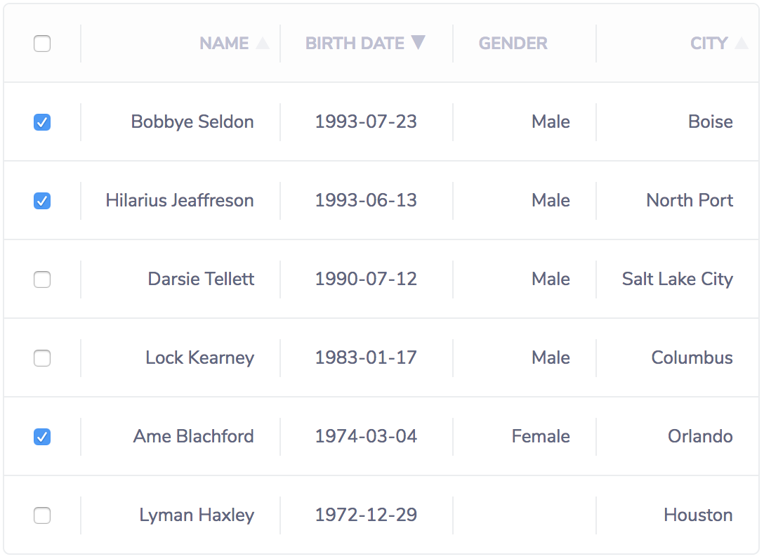 Screenshot of a styled DataTable component