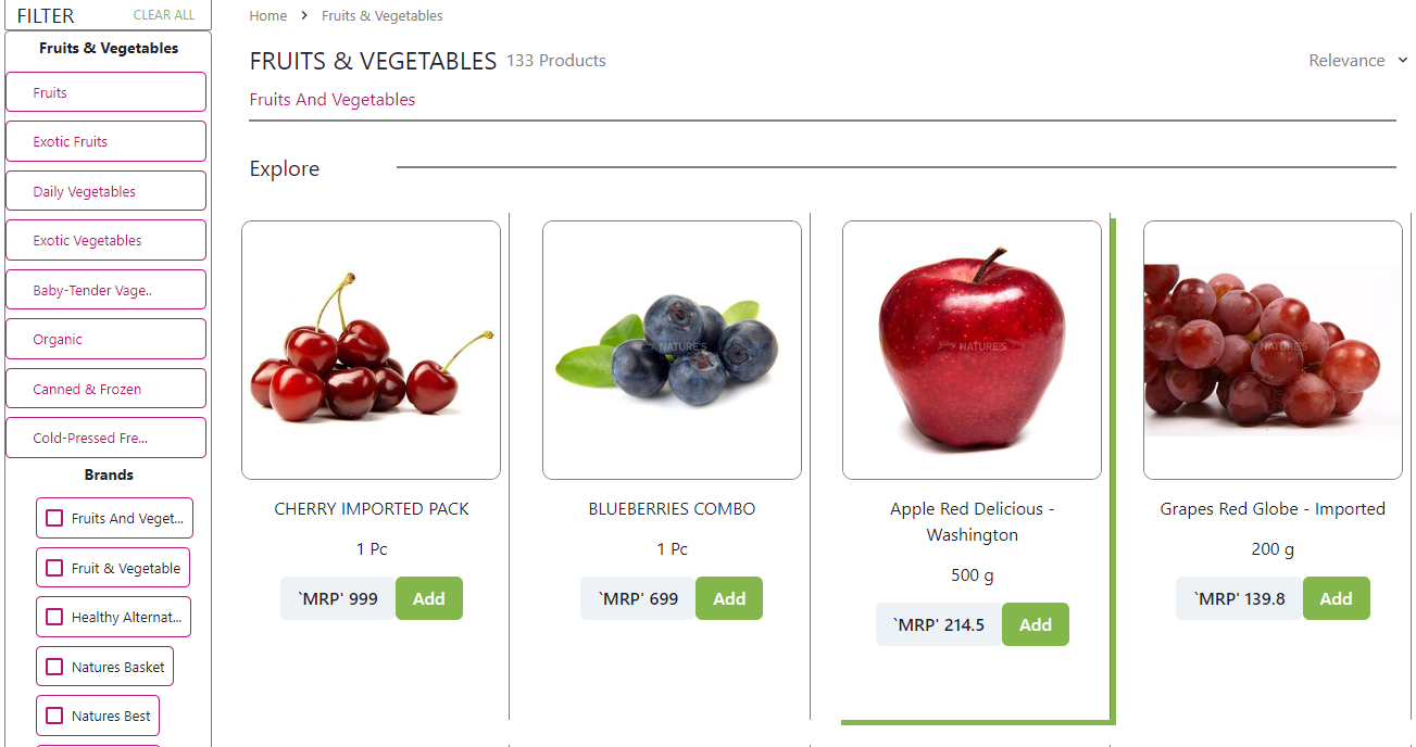 Shop By Category:- Fruits and Vegetable Page