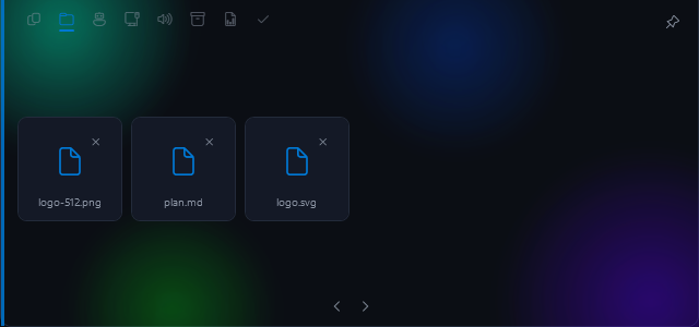 DevBar Shelf module with three dropped files