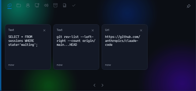 DevBar Clipboard module showing three recent copies