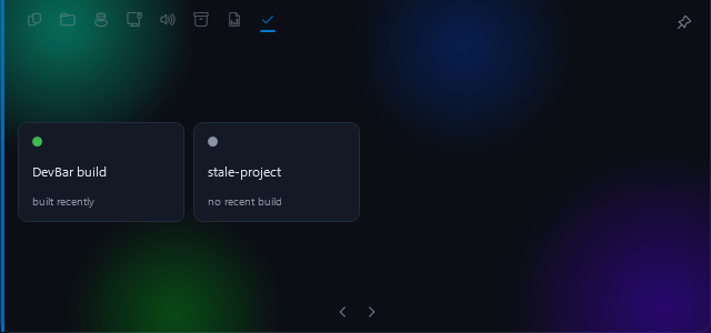 DevBar Build Pulse module showing a recently-built target and a stale one