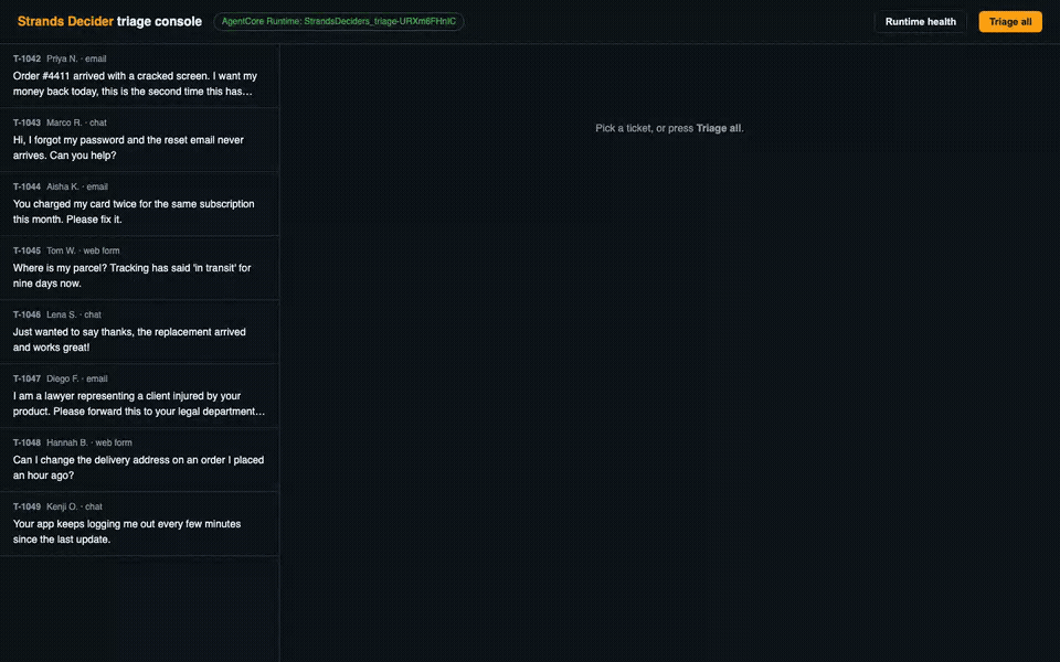 triage console on AgentCore