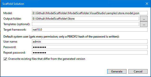 The Scaffold Solution dialog