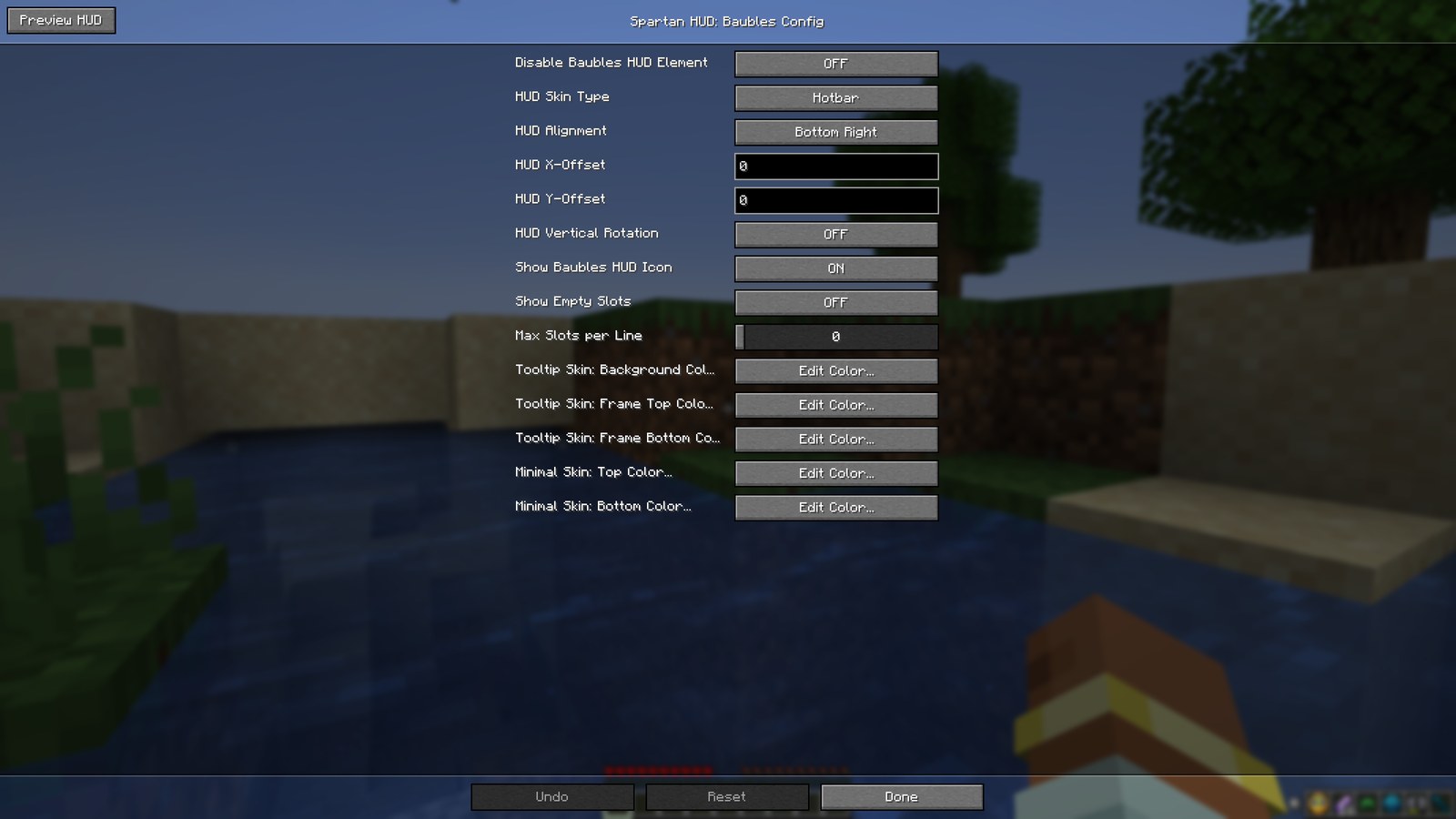 Config screen