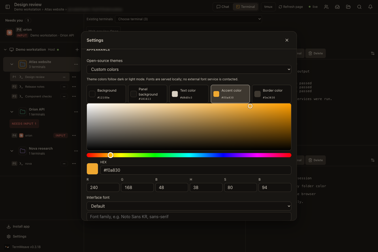 Custom color picker: real app screen