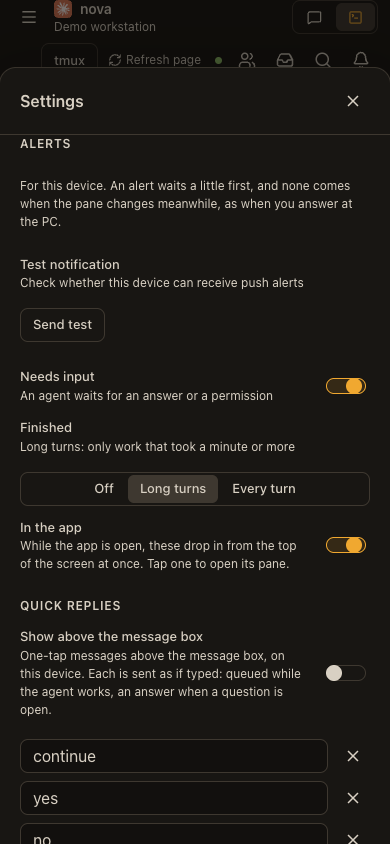 Alert settings on a 390 px wide screen: real app screen