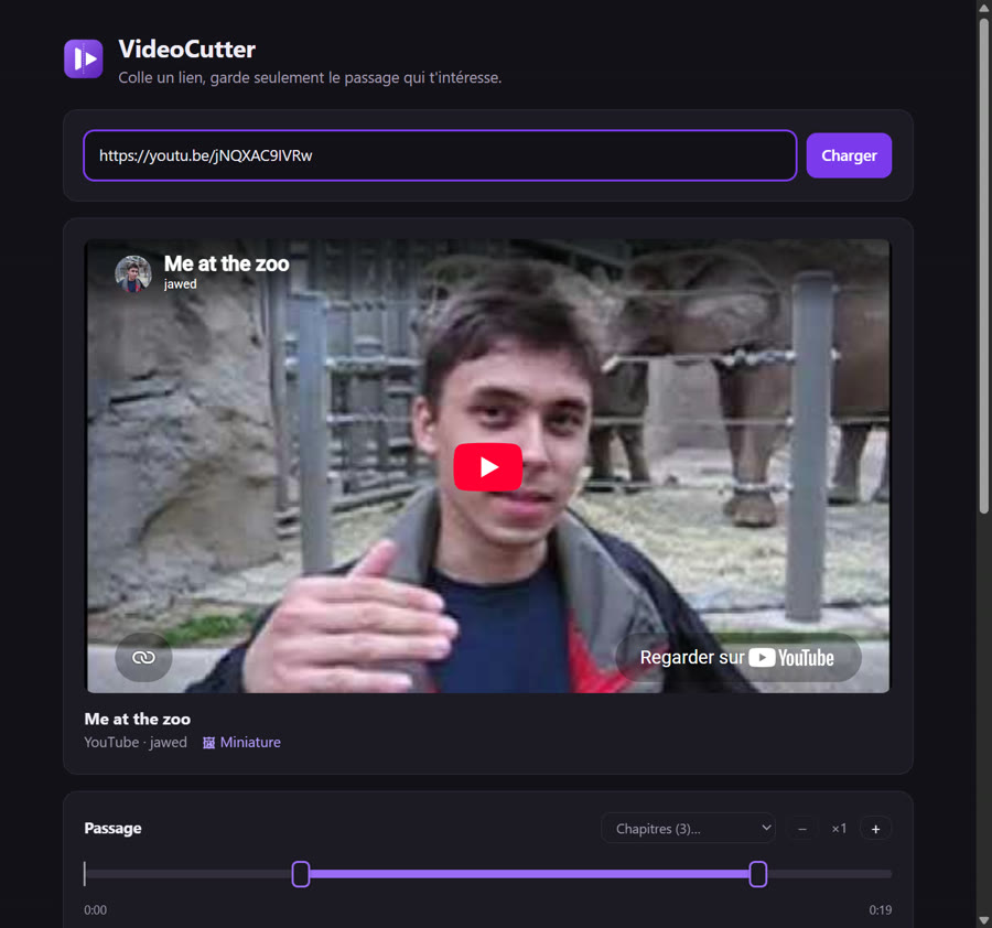VideoCutter : choisir le passage d'une vidéo YouTube