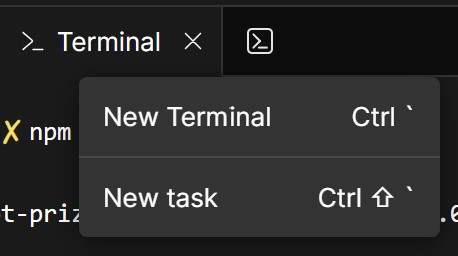 Screenshot showing new terminal menu