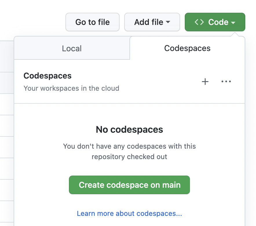 Create Codespace interface