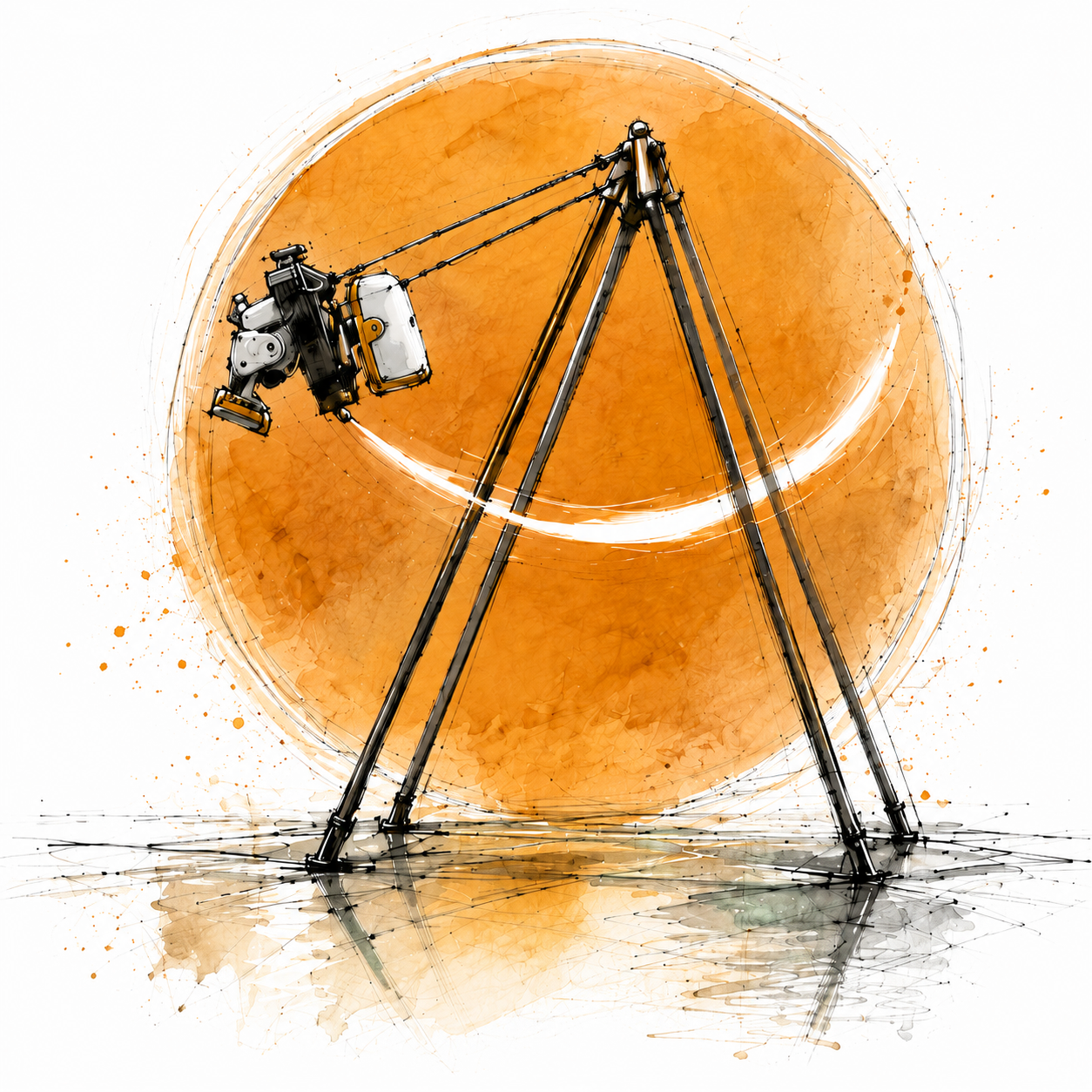 Watercolor illustration of Microduck pumping on its swing