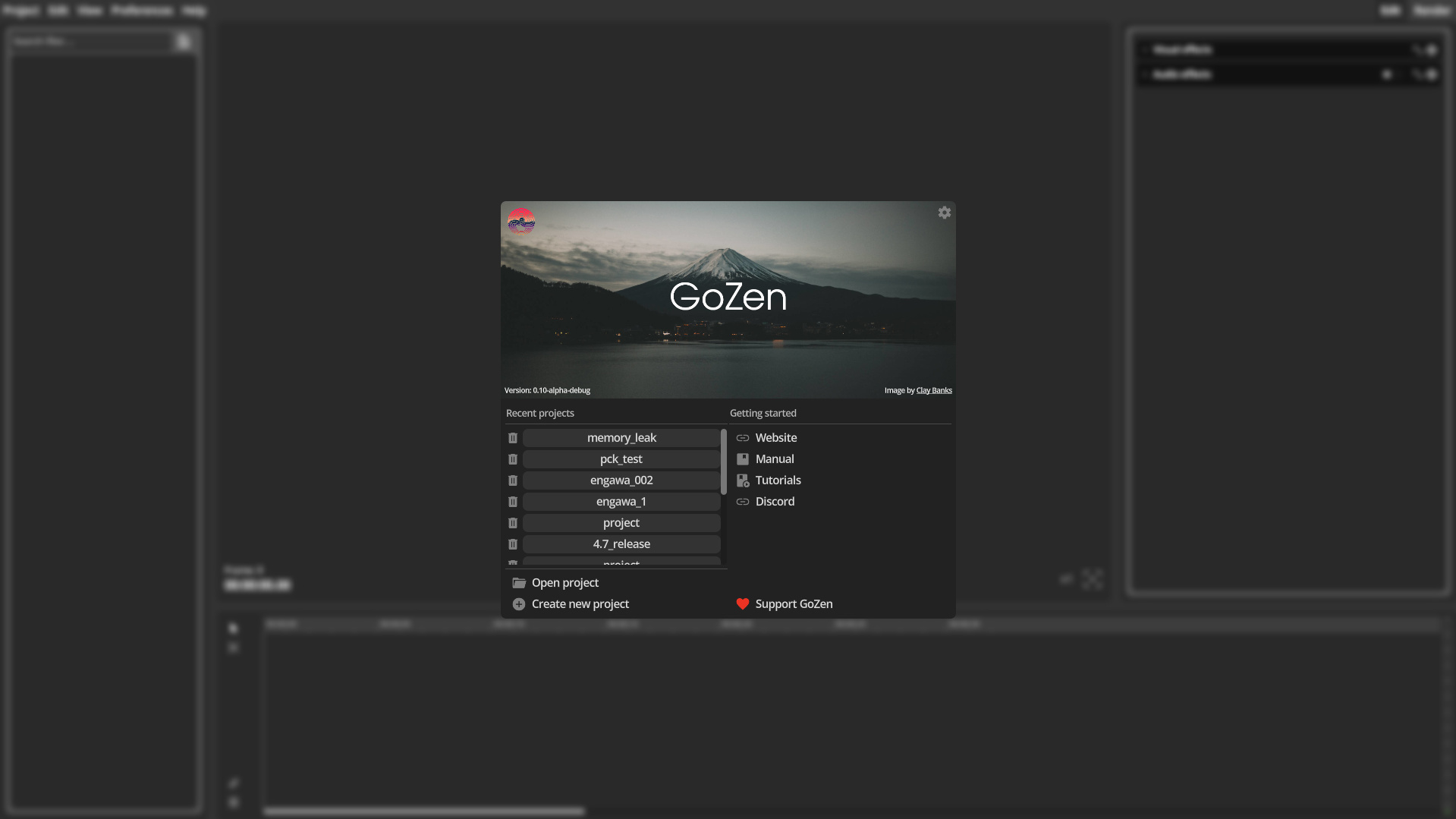 screenshot of GoZen startup UI