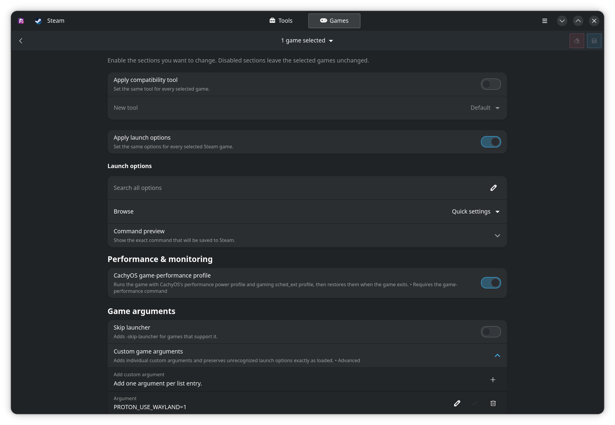 ProtonPlus games mass-edit view
