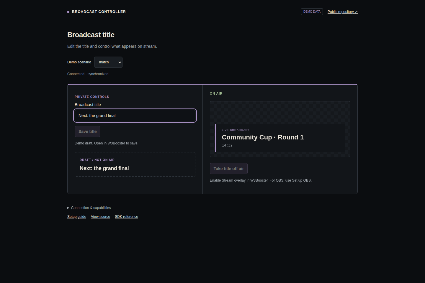 Broadcast Controller: separate private draft and saved on-air output
