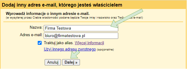 Dodawanie adresu email do Gmail