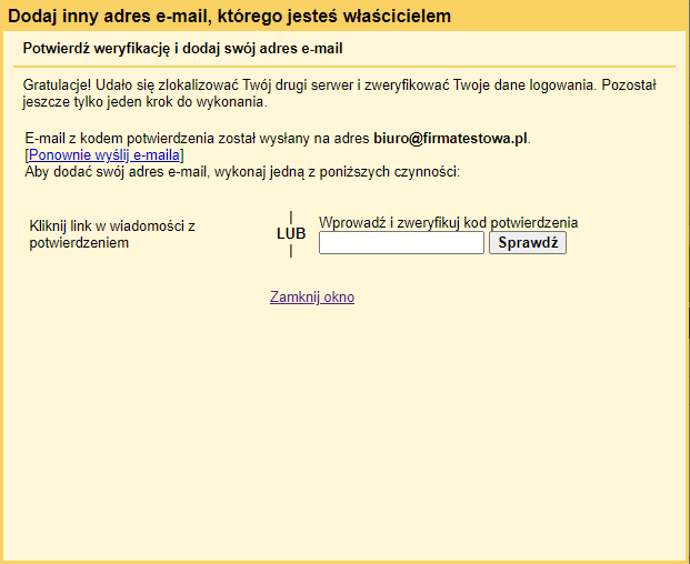 Potwierdzenie dodania adresu email