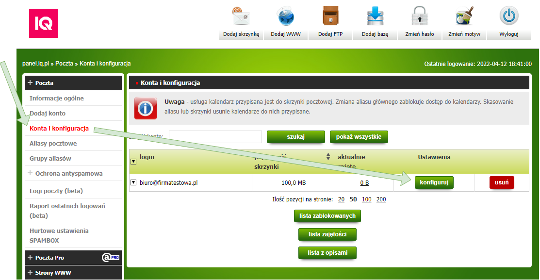 Konfiguracja konta email w IQ PL