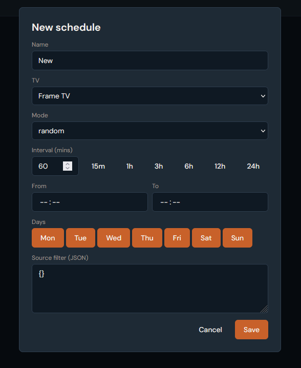 New schedule dialog