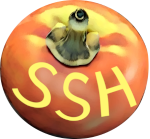 a persimmon with SSH written on it