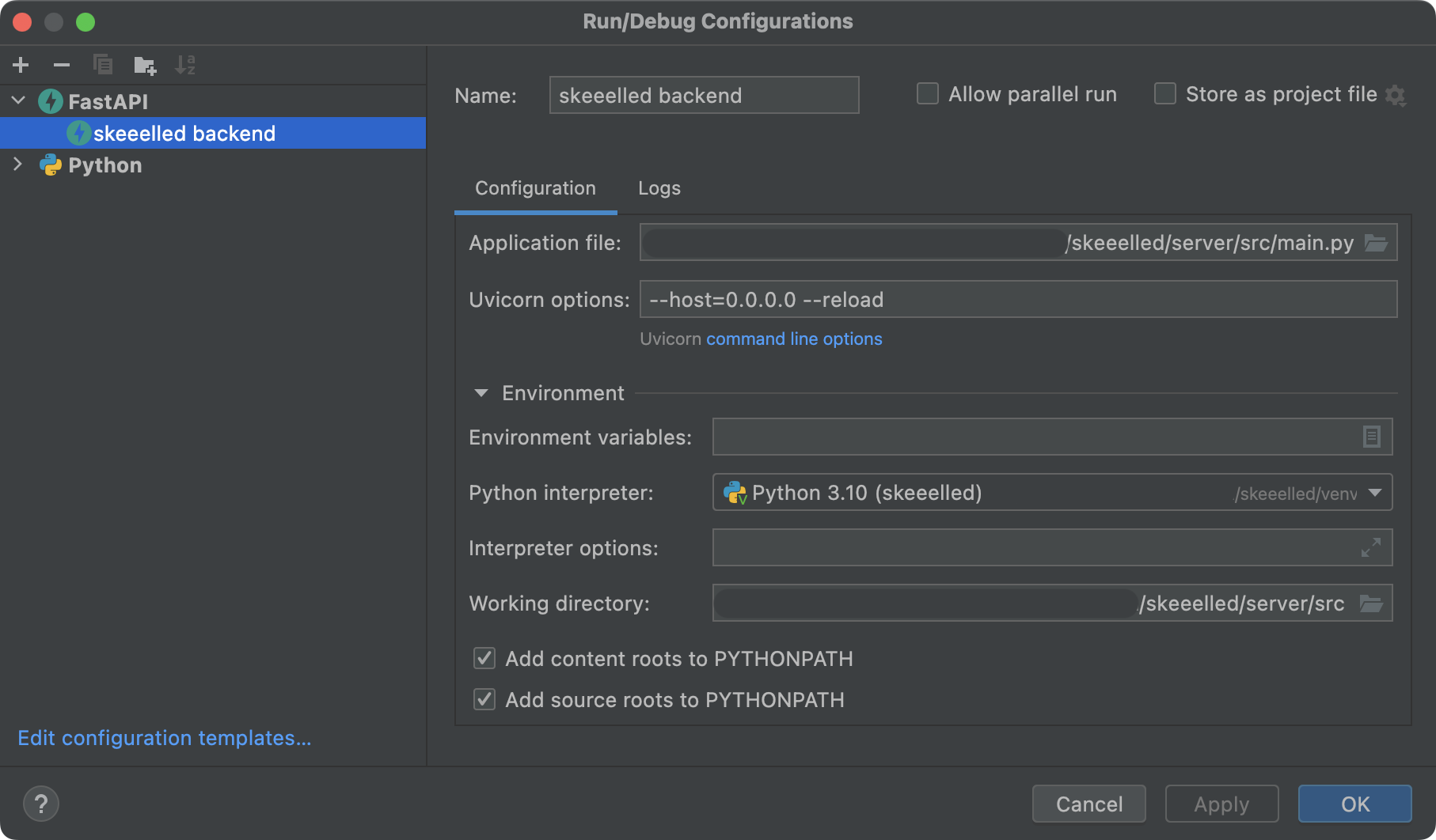 PyCharm add configuration